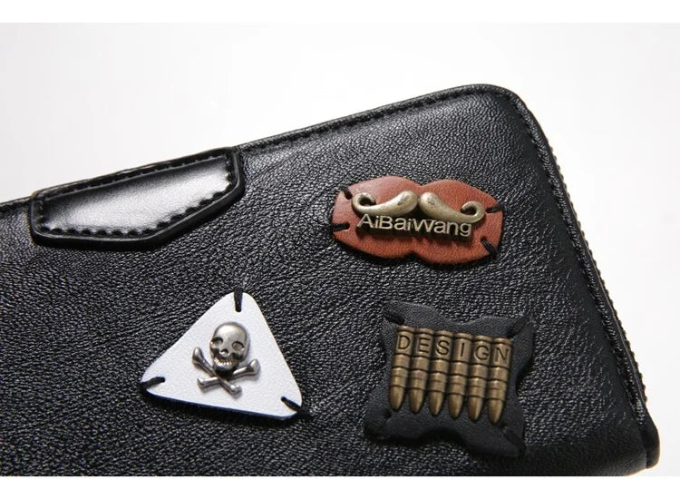 Men's Rivets Skull Beard Decoration Leather Wallet