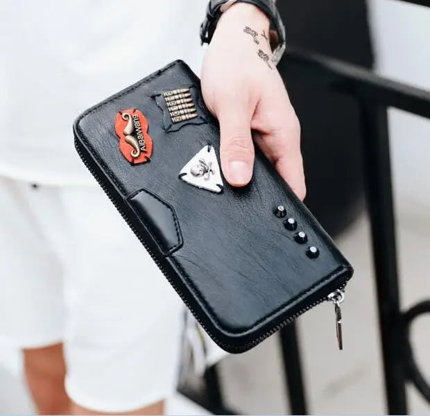 Men's Rivets Skull Beard Decoration Leather Wallet