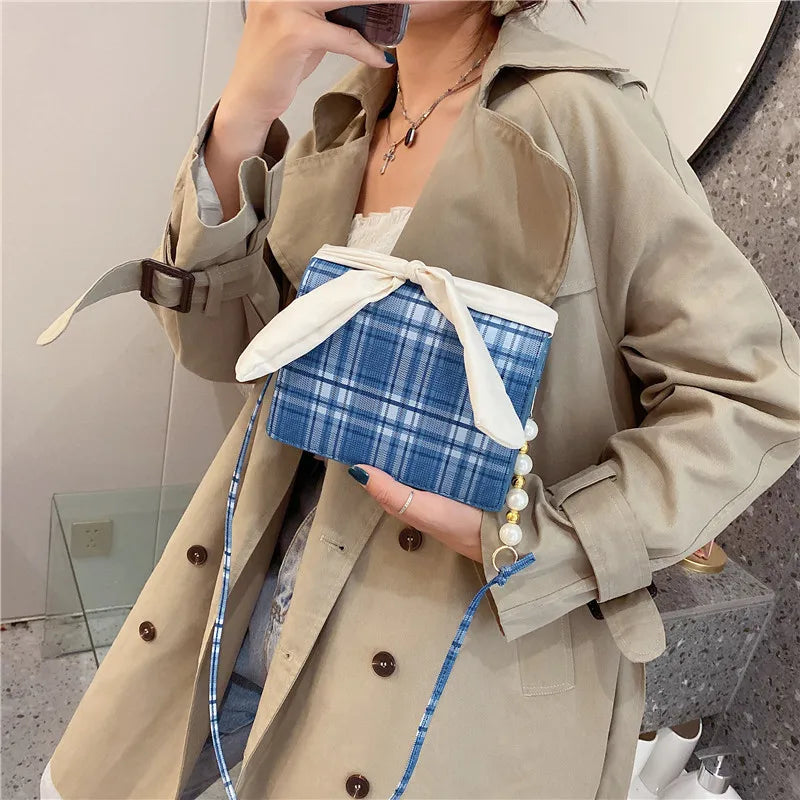 Women Messenger Bags Mini Bag PU Leather Small Square Bag Checkered Shoulder Bag