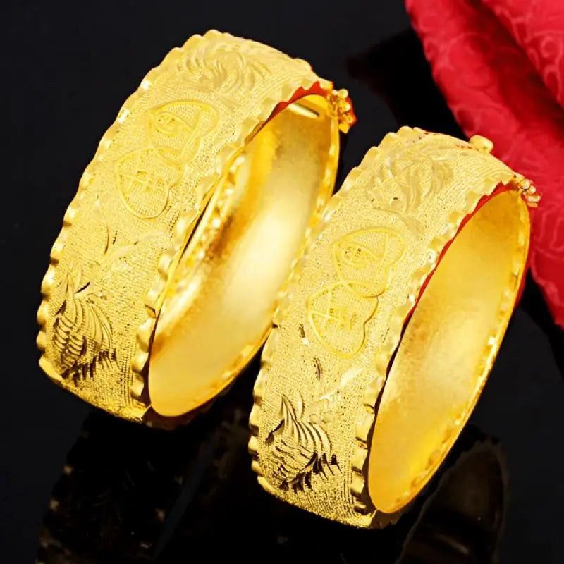 24k Pure Gold Dragon and Phoenix Bridal Bracelet for Women