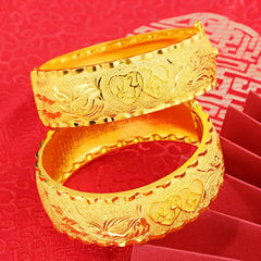 24k Pure Gold Dragon and Phoenix Bridal Bracelet for Women