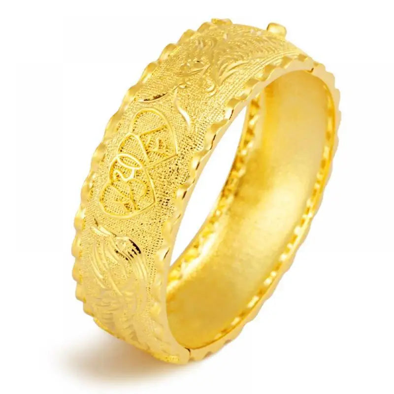 24k Pure Gold Dragon and Phoenix Bridal Bracelet for Women