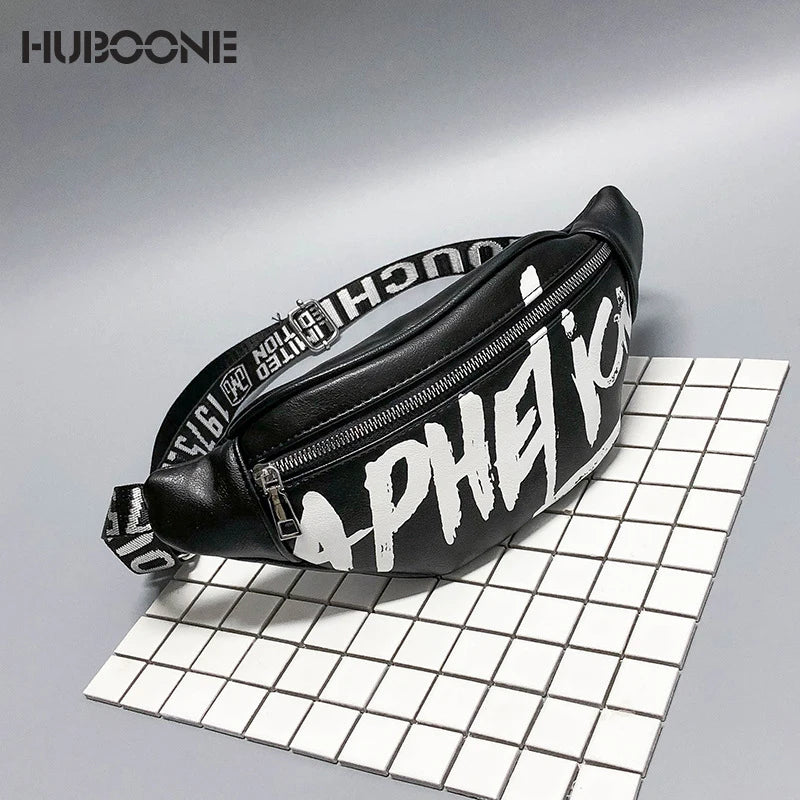 Graffiti Leather Waist Bag Large Capacity Fanny Pack for Women