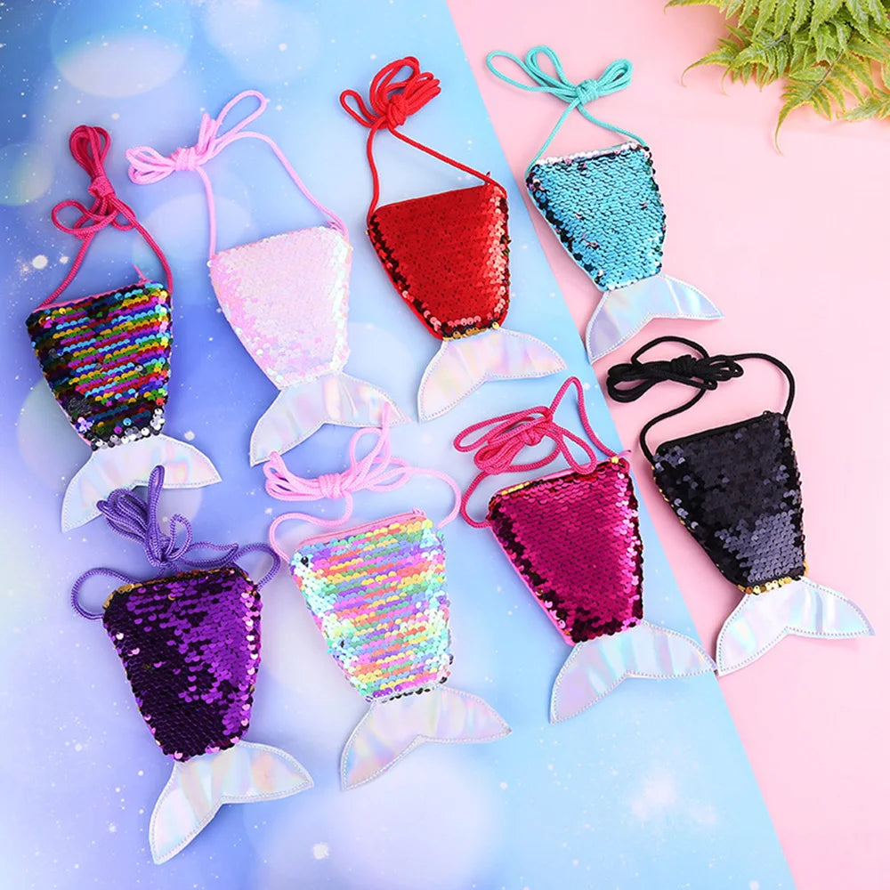 Mermaid Tail Sequins Coin Purse Crossbody Bag for Girls
