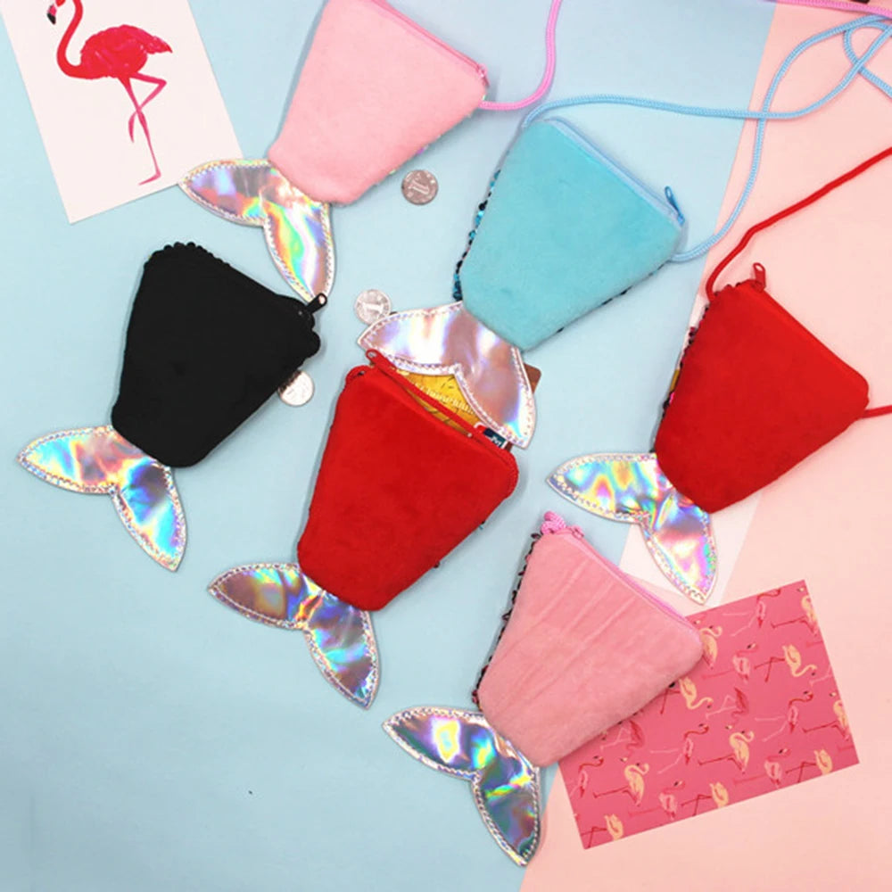 Mermaid Tail Sequins Coin Purse Crossbody Bag for Girls