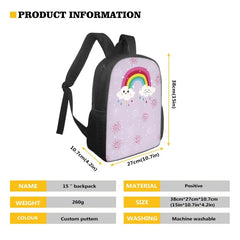 15inch School Bags For Boys Girls Maple Leaf Rainbow Printed Backpack