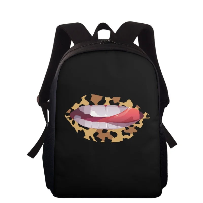 Leopard Lip Print School Backpack Women Shoulder Bag Eco Friendly