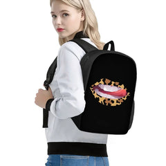 Leopard Lip Print School Backpack Women Shoulder Bag Eco Friendly