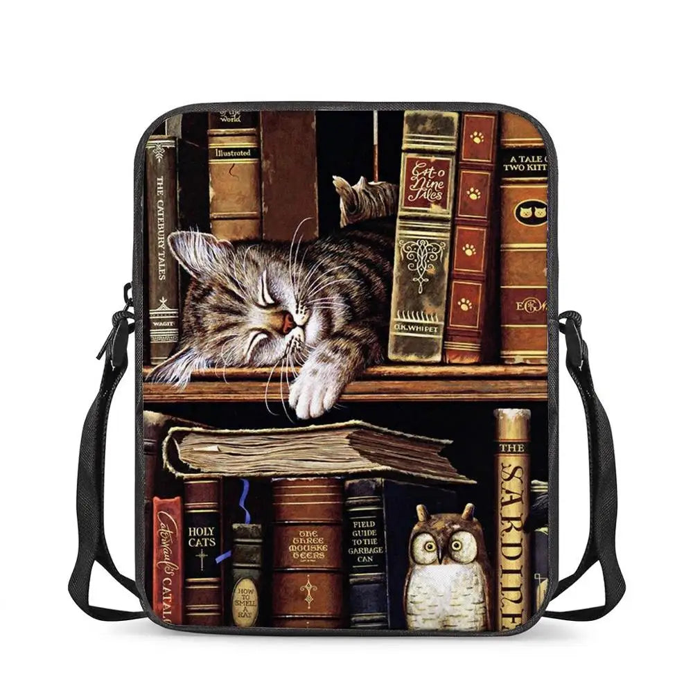 Retro Pet Cat Print Cross Body Bag for Women