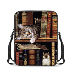Retro Pet Cat Print Cross Body Bag for Women