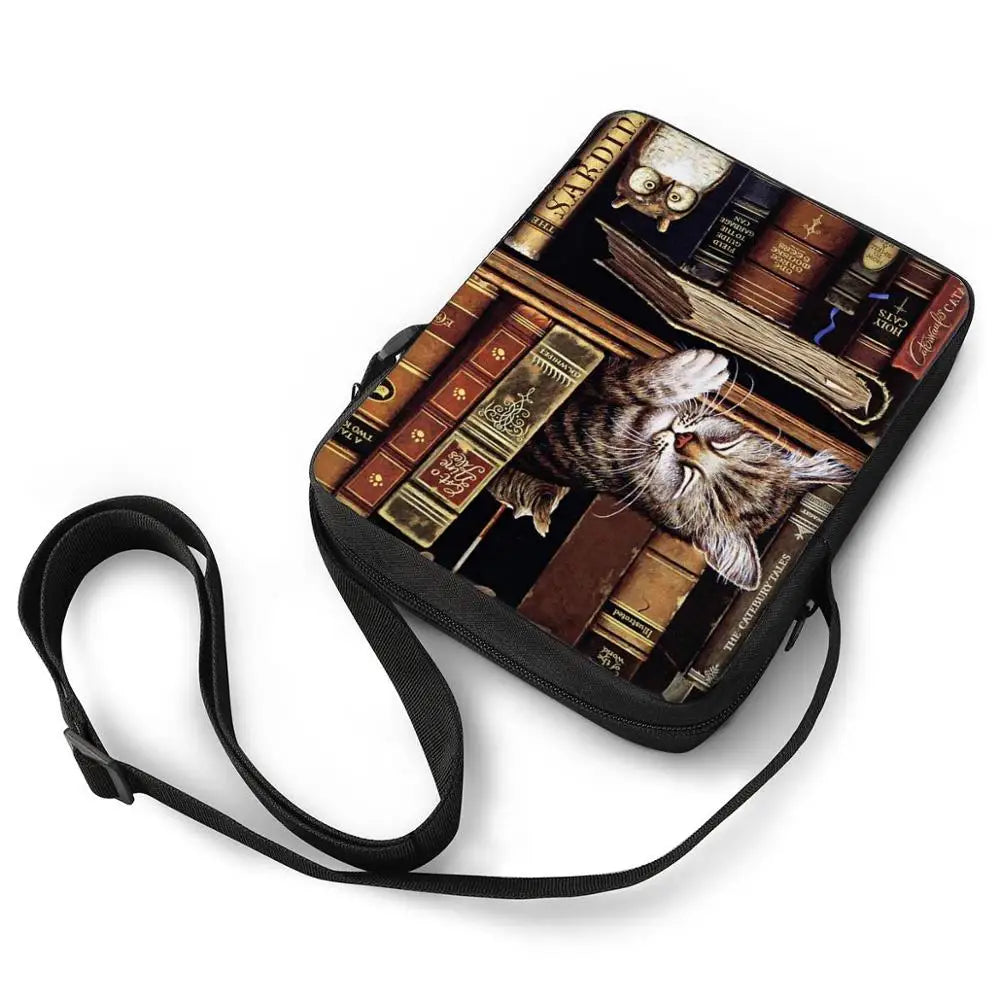 Retro Pet Cat Print Cross Body Bag for Women