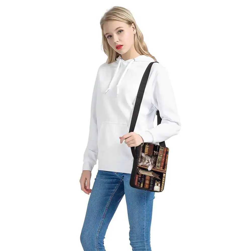 Retro Pet Cat Print Cross Body Bag for Women