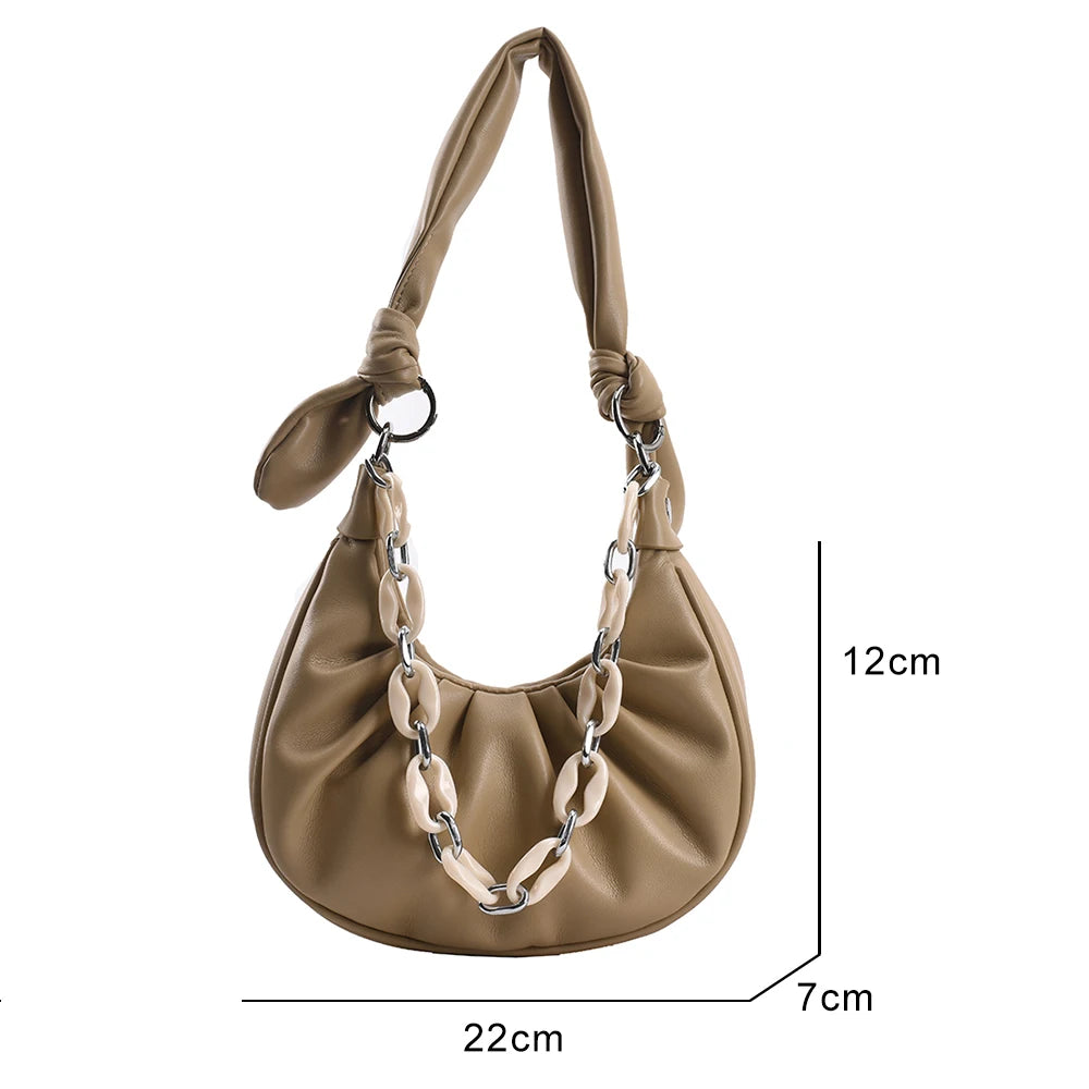 Half Moon Shoulder Bag Underarm PU Leather Chain Handbag