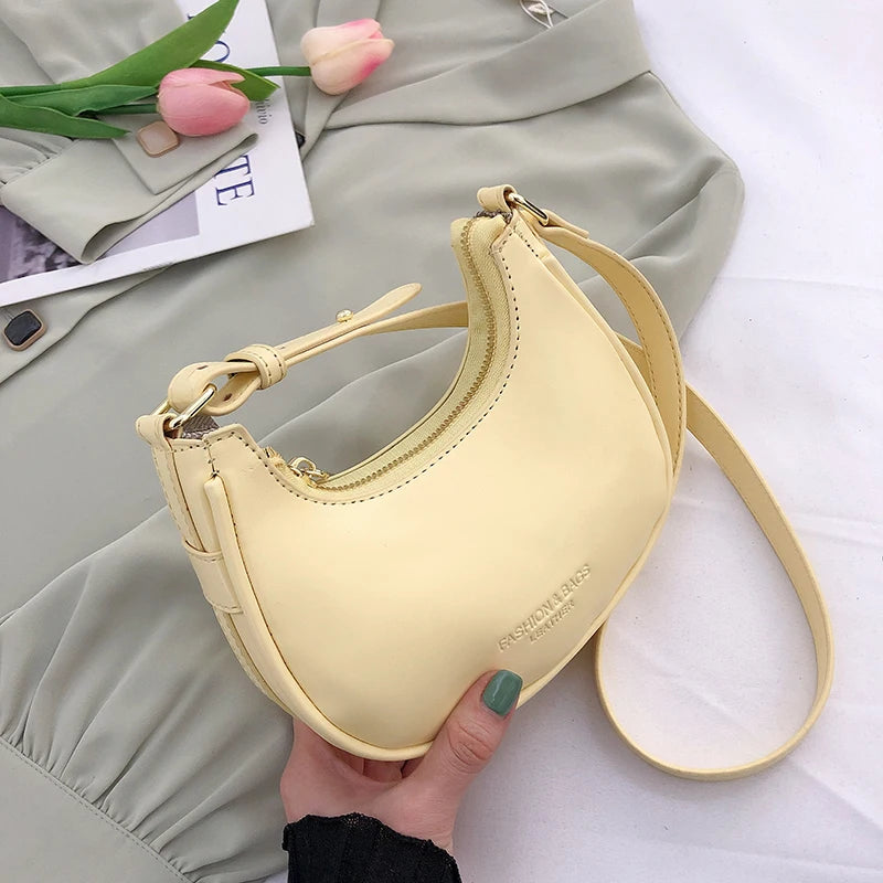 Half-Moon PU Leather Underarm Handbag Spring Shoulder Bag