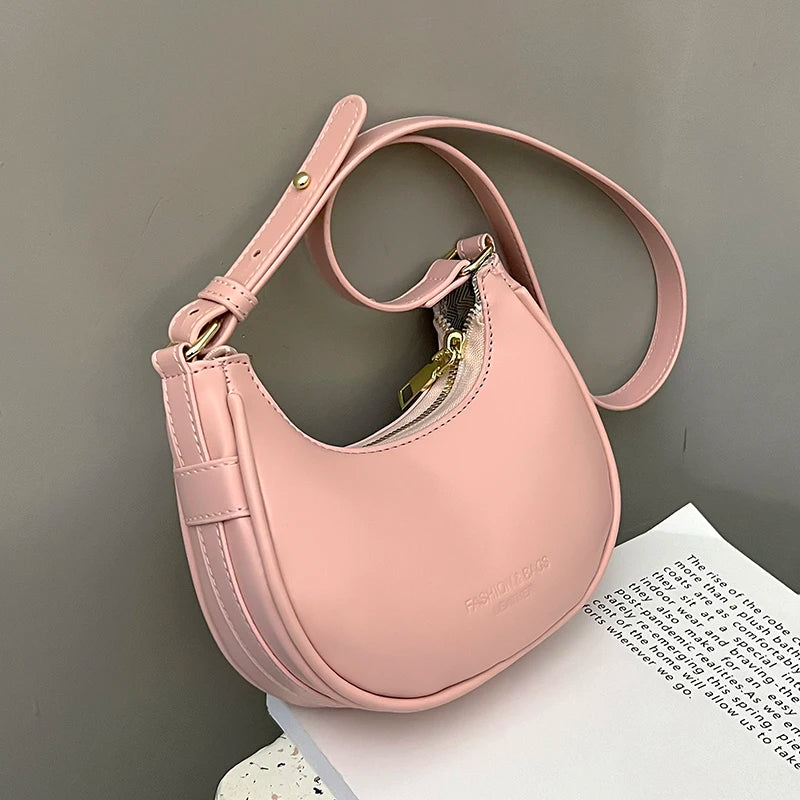 Half-Moon PU Leather Underarm Handbag Spring Shoulder Bag
