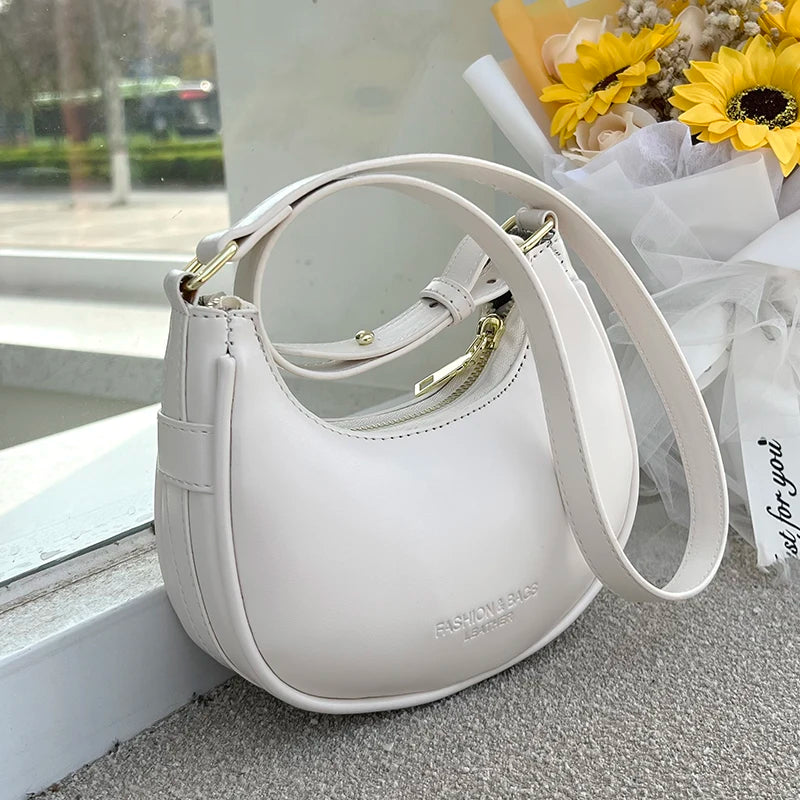 Half-Moon PU Leather Underarm Handbag Spring Shoulder Bag