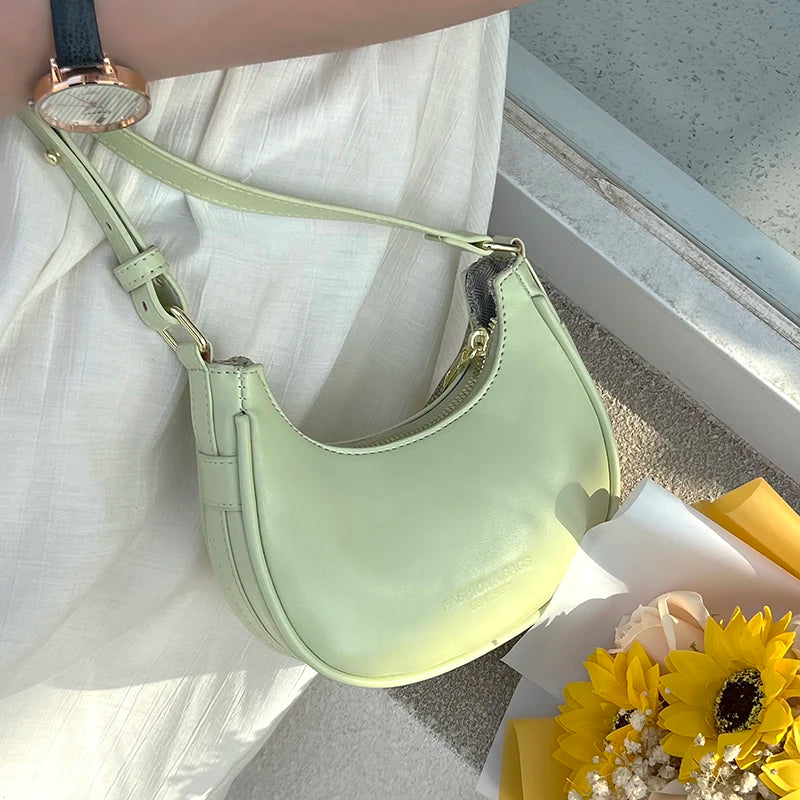 Half-Moon PU Leather Underarm Handbag Spring Shoulder Bag
