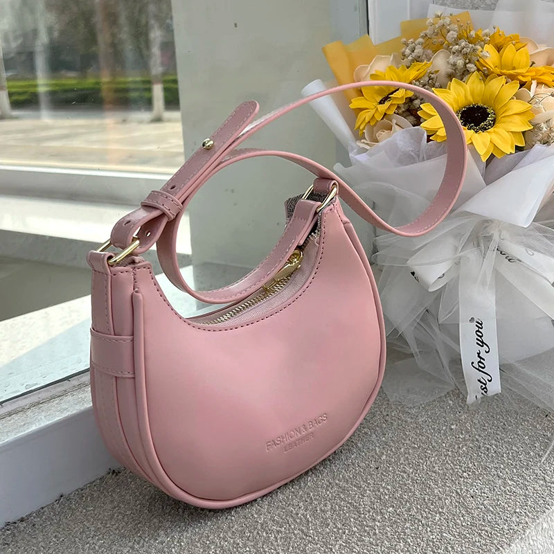 Half-Moon PU Leather Underarm Handbag Spring Shoulder Bag
