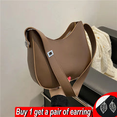 Half-Moon Shoulder Bag Women PU Leather Underarm Bag Vintage Solid Armpit Should