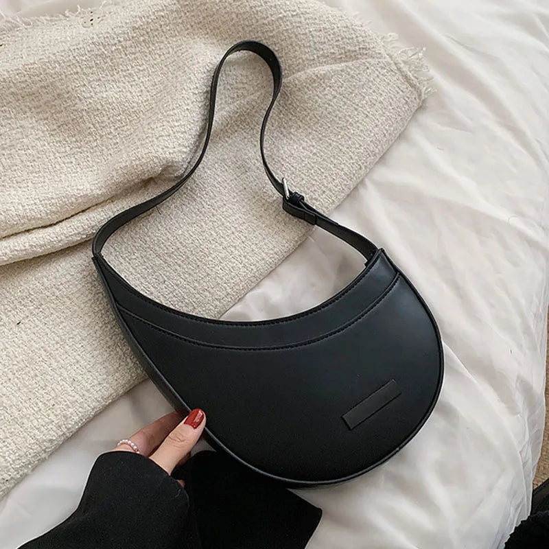 Half Moon Small Female Tote Handbags PU Leather Shoulder Bag