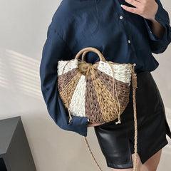 Half Moon Straw Bag Woven Crossbody Bohemian Rattan Bag