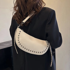 Women's Leather One Shoulder Bag Rivet Handbag Ladies Crossbody Bag