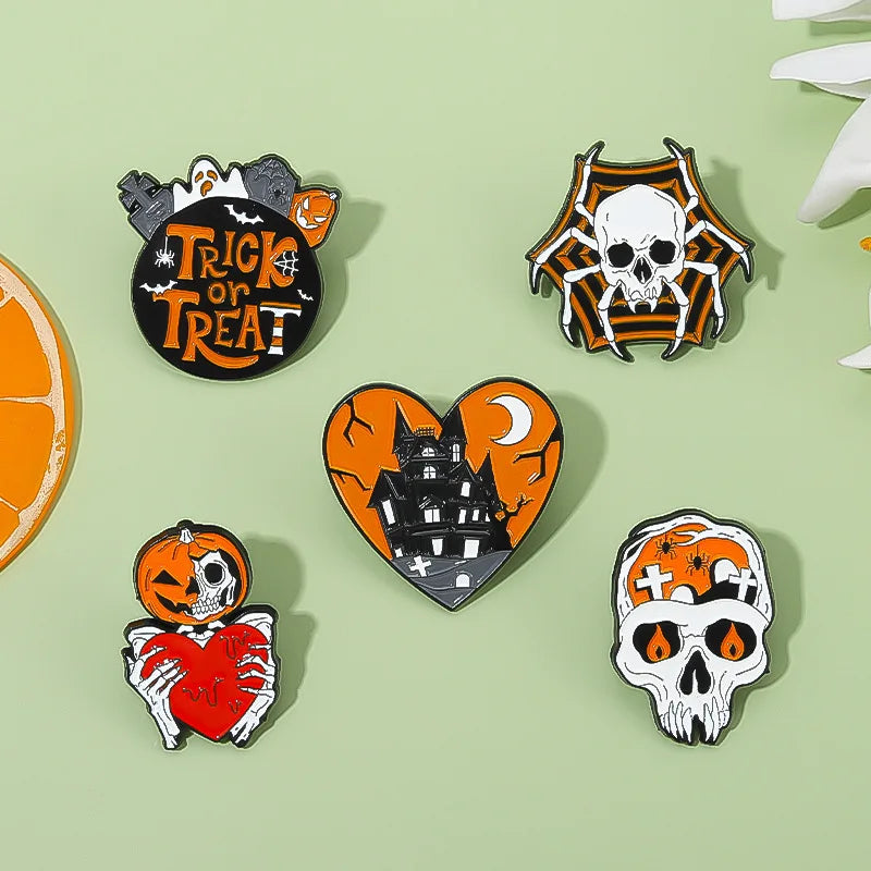 Halloween Castle Enamel Pins Skeleton Boo Spooky Pumpkin Brooches