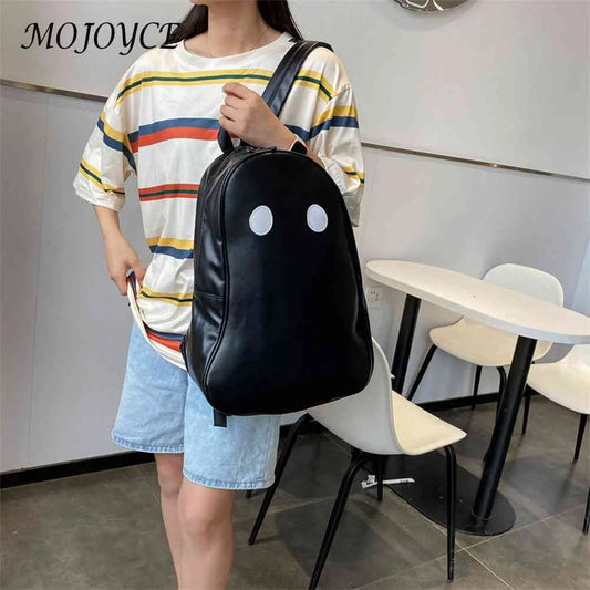 Halloween Ghost College Backpacks Women Men Harajuku Student Book Bag PU Leather