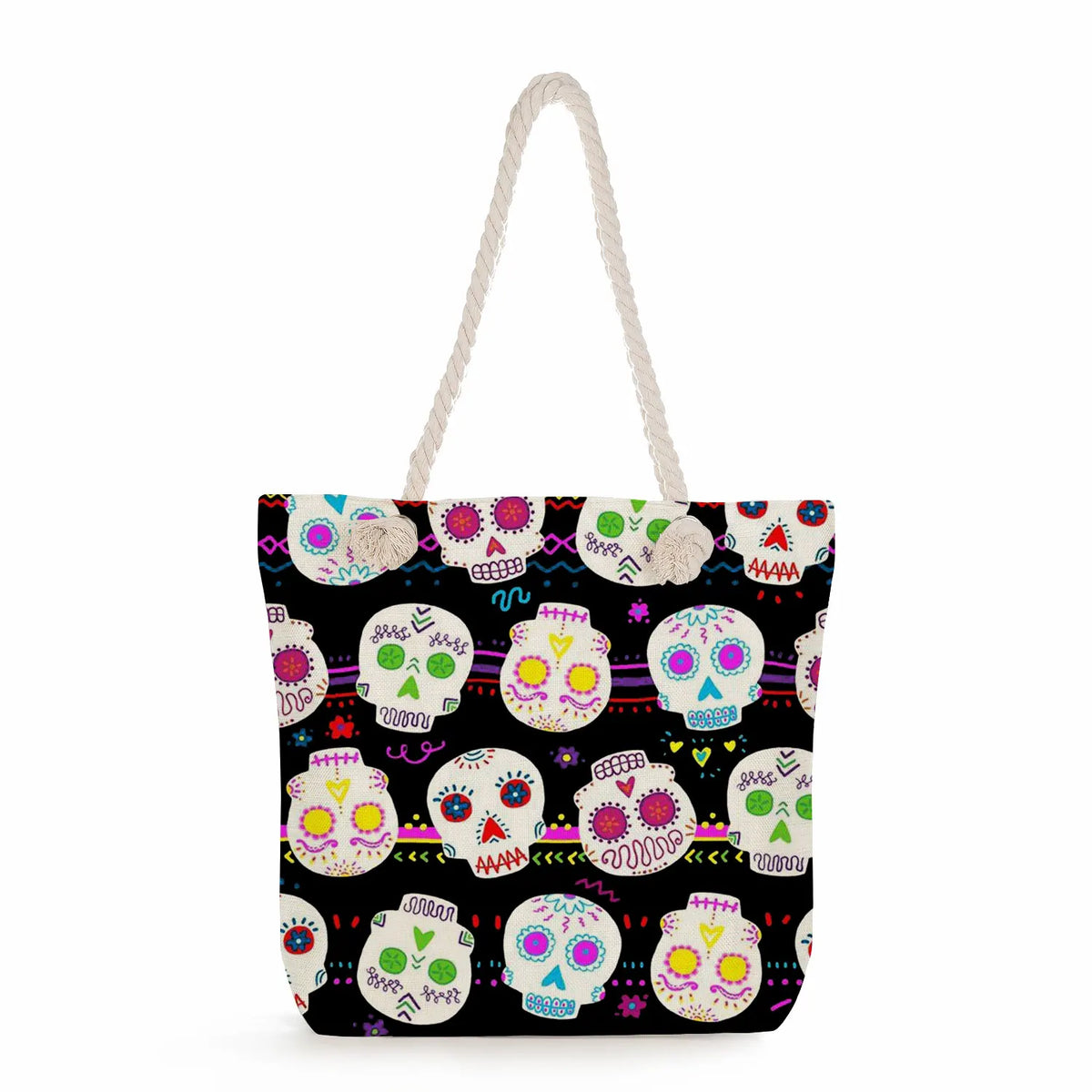Floral Skull Print Eco Shopping Bag High Women Shoulder Bag