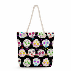Floral Skull Print Eco Shopping Bag High Women Shoulder Bag