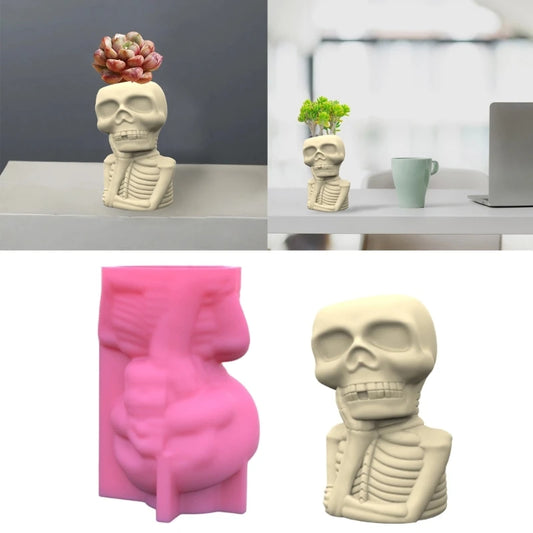 Skull Man Flower Pot Silicone Mold for Epoxy Resin Casting