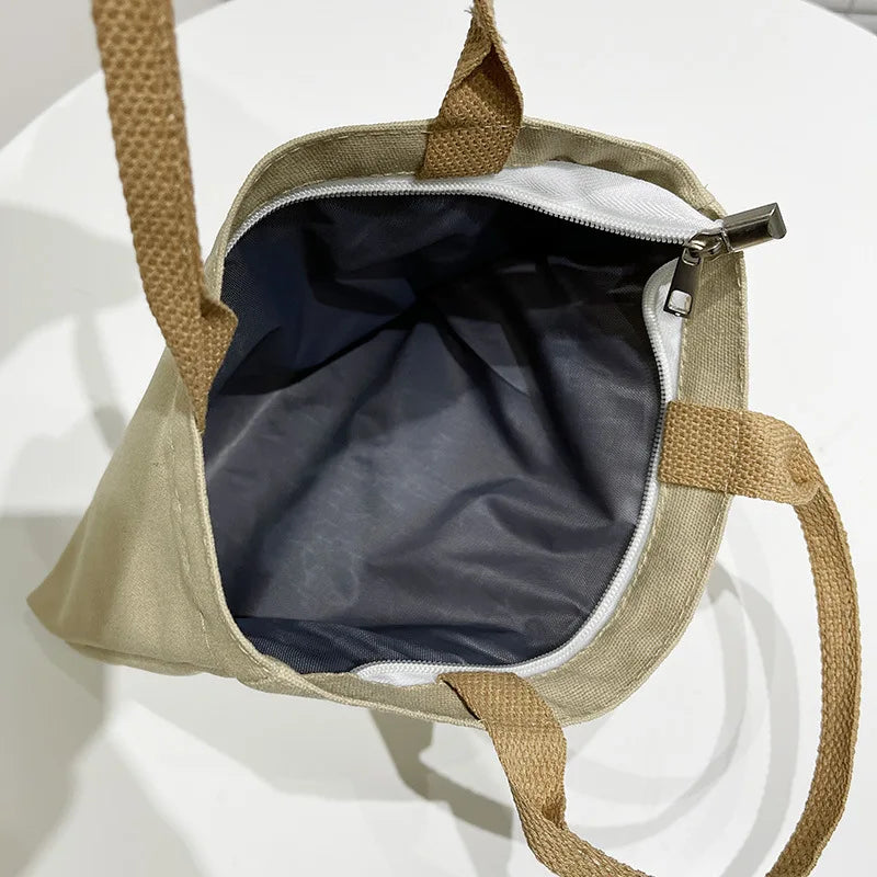 Canvas Handbag Girls School Shoulder Women'S Tote Bags Zipper
