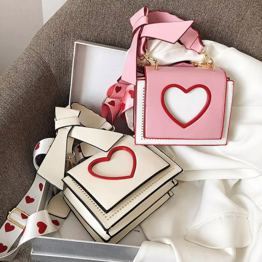 Heart Shape Wide Straps Shoulder Bag Sweet Messenger Casual Cross Body Purse