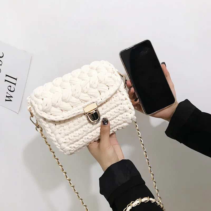 Woven Crossbody Bag Chains Handbag for Women Small Square Purses