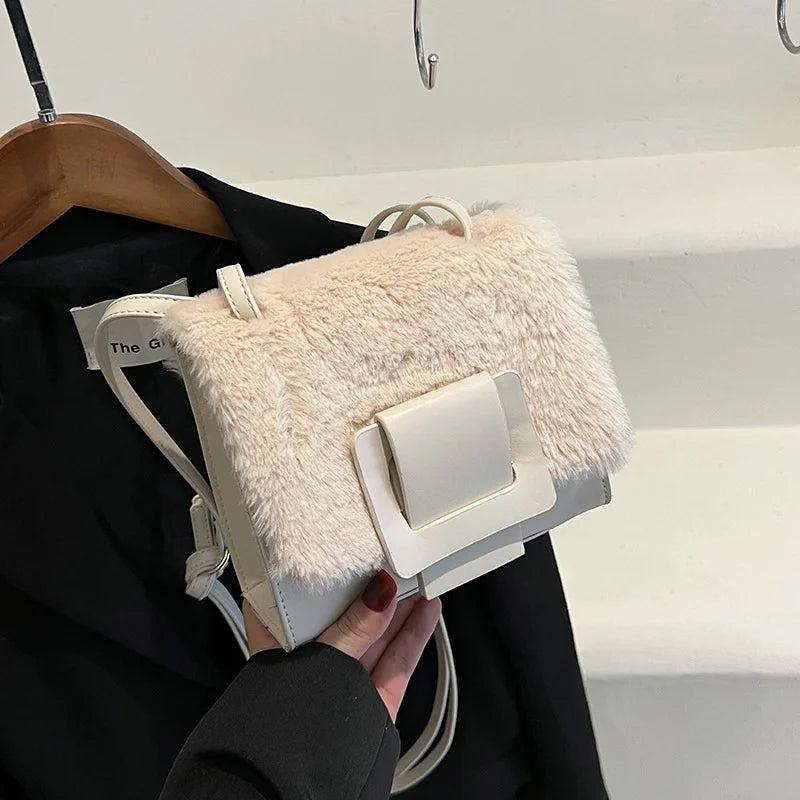 Fluffy Shoulder Handbag Tote Square Crossbody Wallet for Women