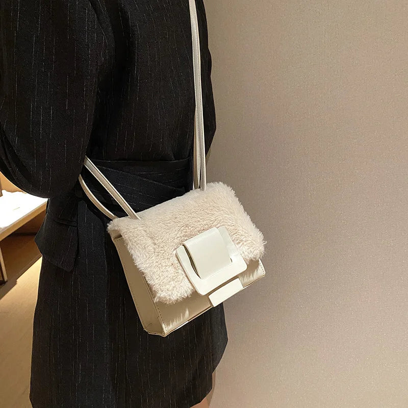Fluffy Shoulder Handbag Tote Square Crossbody Wallet for Women