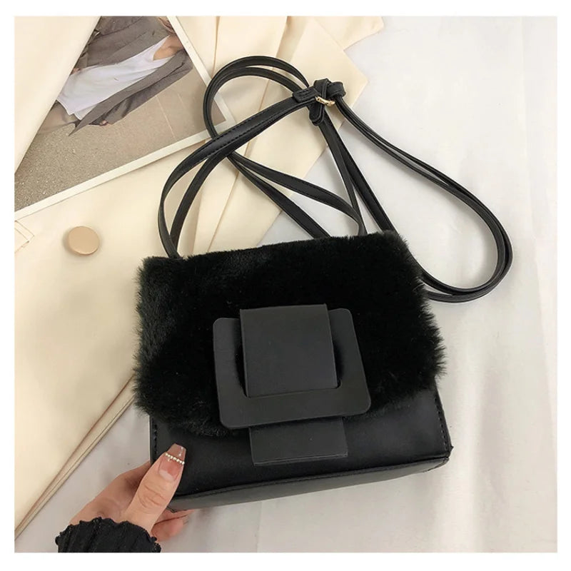 Fluffy Shoulder Handbag Tote Square Crossbody Wallet for Women