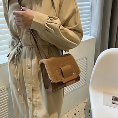 Fluffy Shoulder Handbag Tote Square Crossbody Wallet for Women
