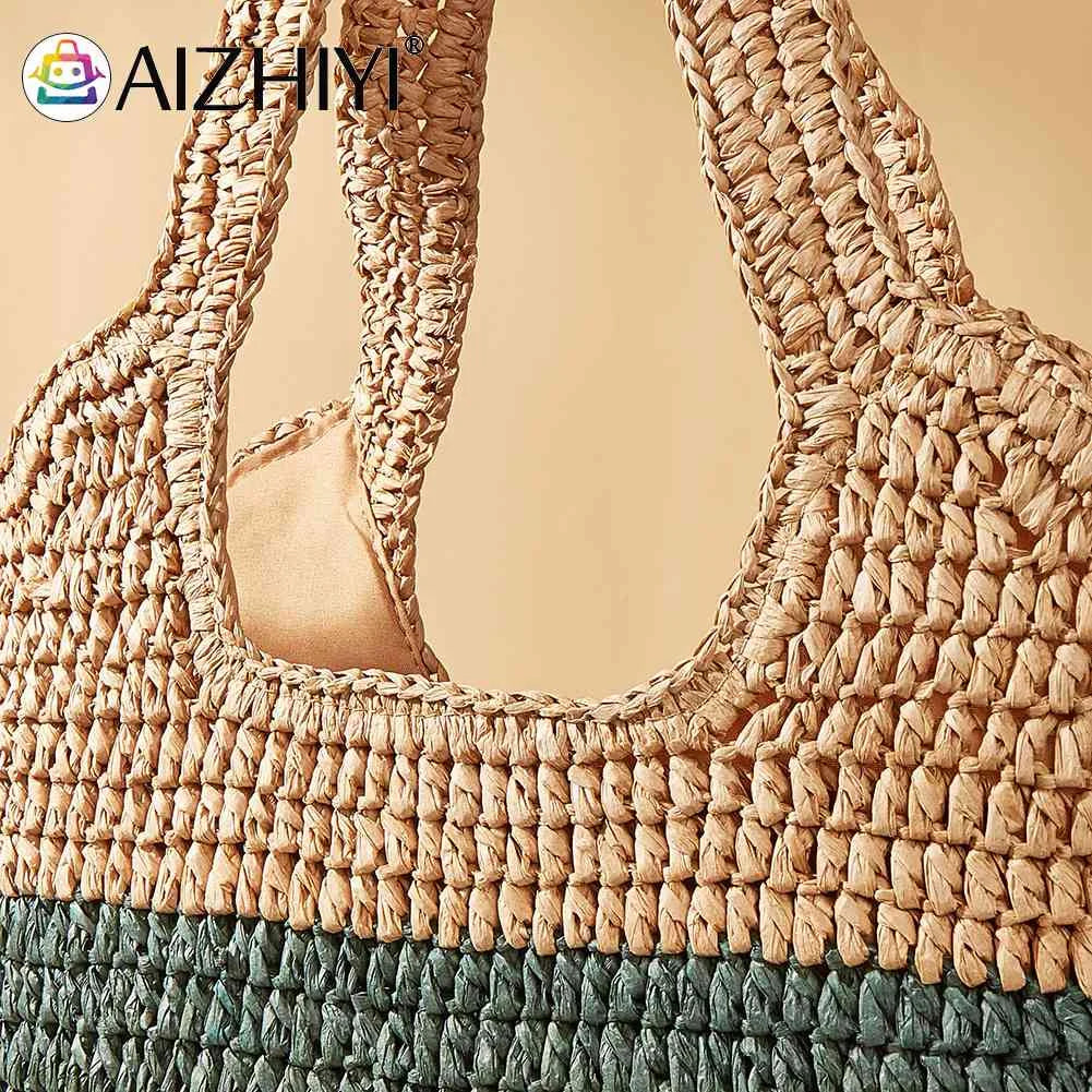 Hand-Woven Beach Vacation Bags Casual Large Capacity Striped Contrast