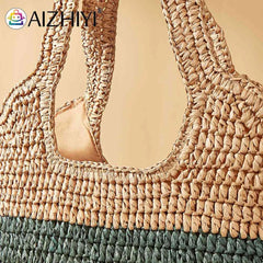 Hand-Woven Beach Vacation Bags Casual Large Capacity Striped Contrast