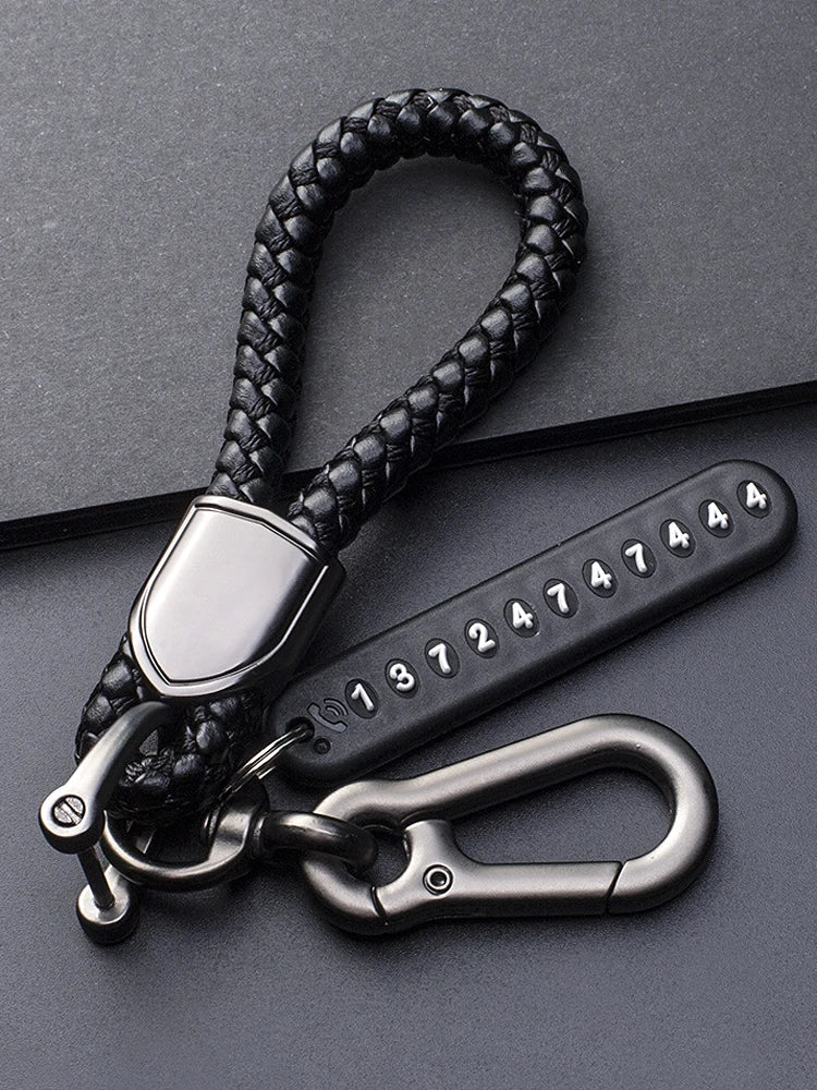 Hand Woven Leather Car Key Chain with Metal Clasp
