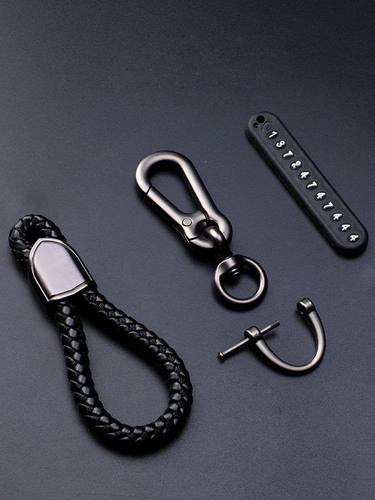 Hand Woven Leather Car Key Chain with Metal Clasp
