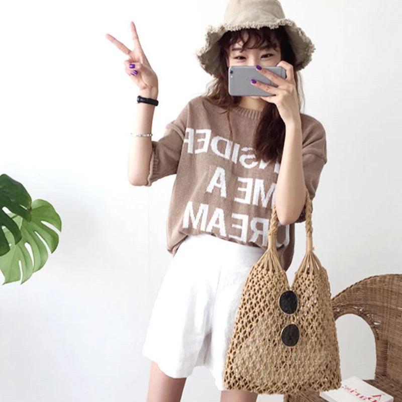Hand-Woven Straw Bag Women Rattan Shoulder Tote
