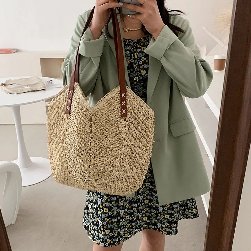 Straw Women's Shoulder Handbag Bohemian Summer Beach Tote Bag