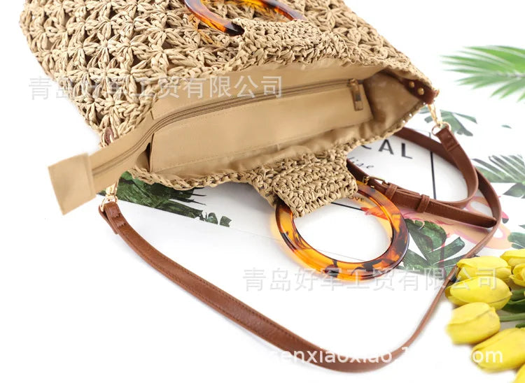 Hand-held Paper Rope Crochet Bag Shoulder Woven Beach Messenger Bag