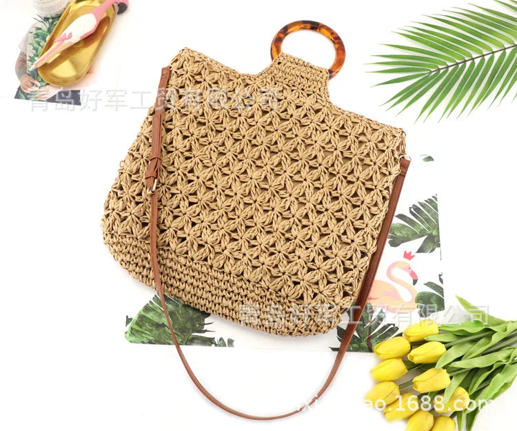 Hand-held Paper Rope Crochet Bag Shoulder Woven Beach Messenger Bag