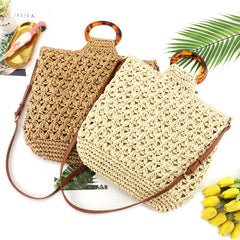 Hand-held Paper Rope Crochet Bag Shoulder Woven Beach Messenger Bag