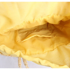Hand-woven Wool Ball Straw Bag Beach Tote Shoulder Bag