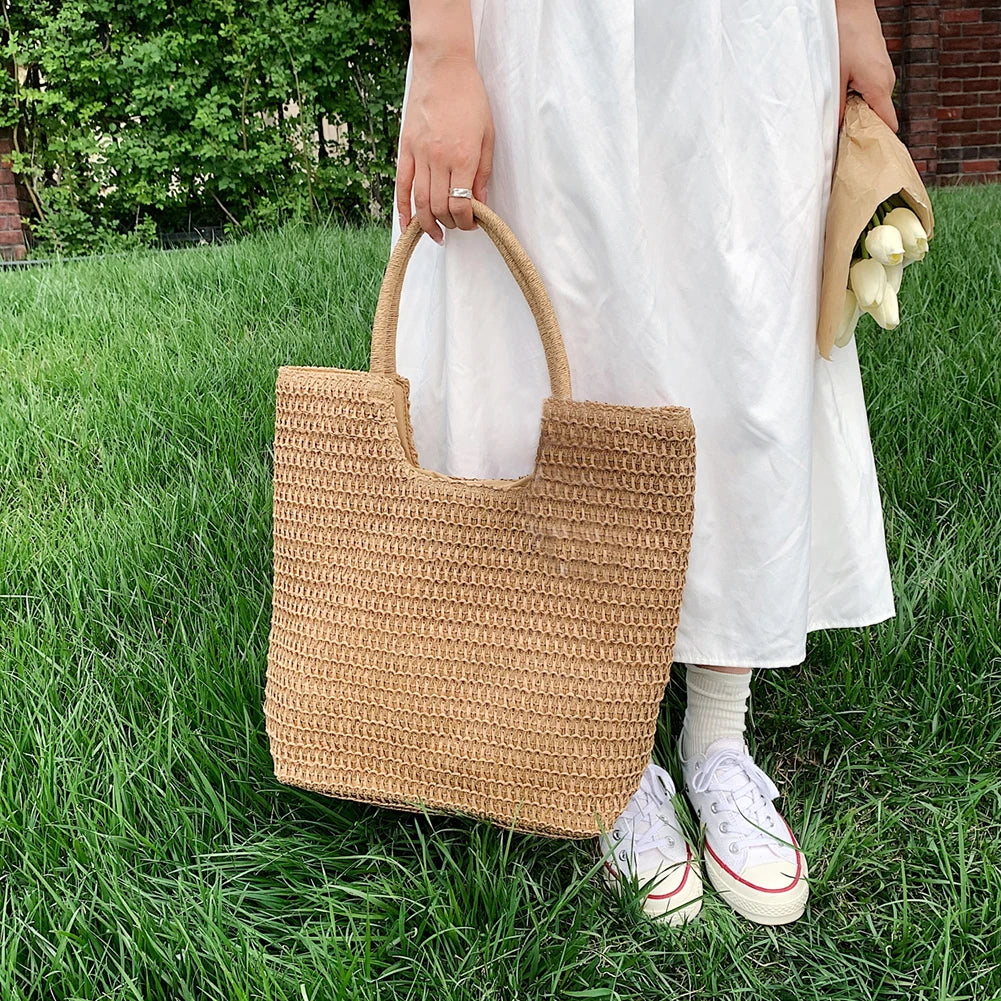 Bohemian Summer Straw Beach Tote Bag Women's Shoulder Handbag