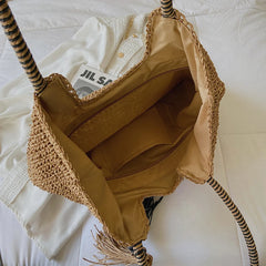 Hand-woven Women's Bohemian Straw Shoulder Bag